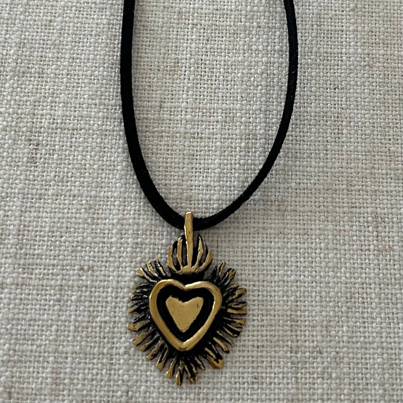 Bronze Sacred Heart Pendant on Suede Cord
