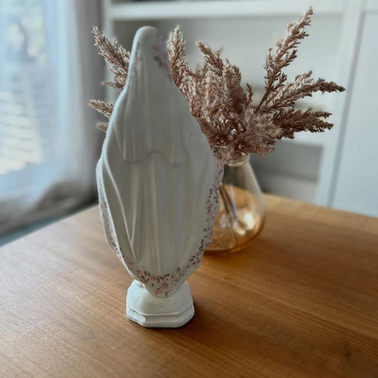 Miraculous Medal Virgin with pink flowers -large