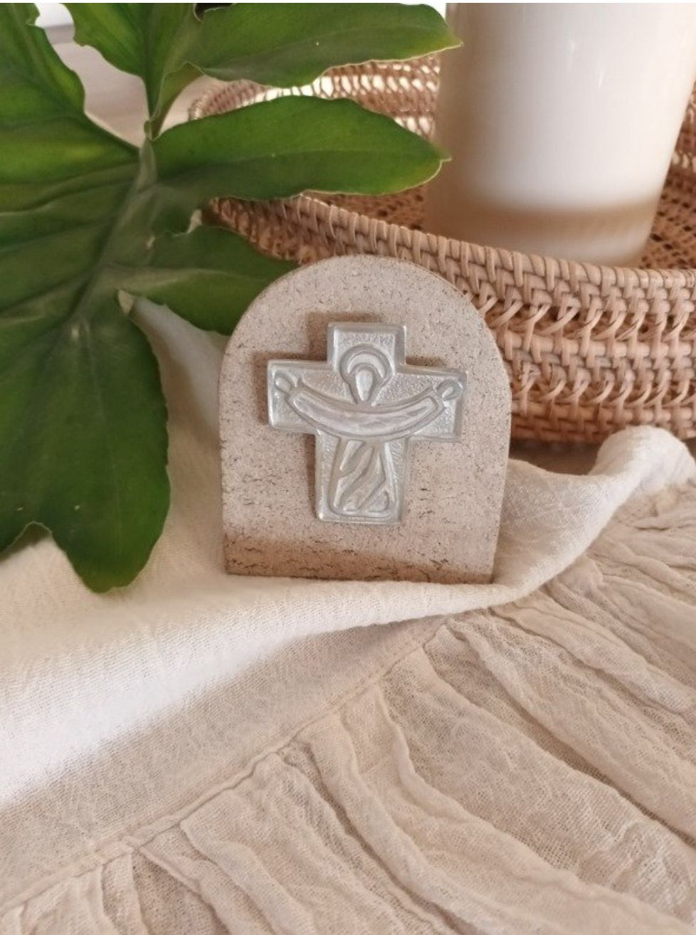 Cross with Risen Jesus + Stone Stand