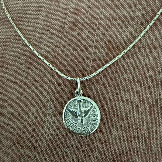 Holy Spirit silver medal with silver chain