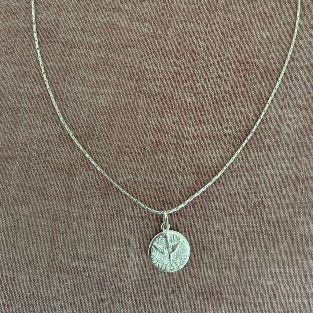 Holy Spirit silver medal with silver chain