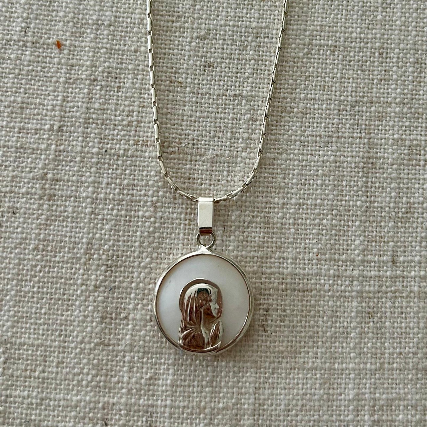 Child Virgin Mary medal with mother-of-pearl
