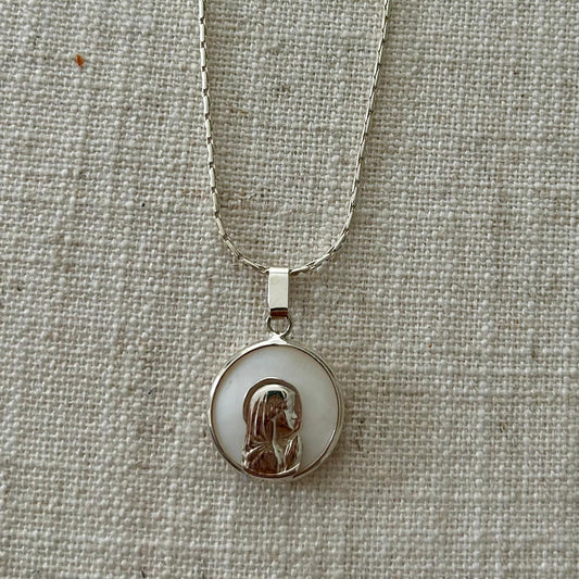 Child Virgin Mary medal with mother-of-pearl