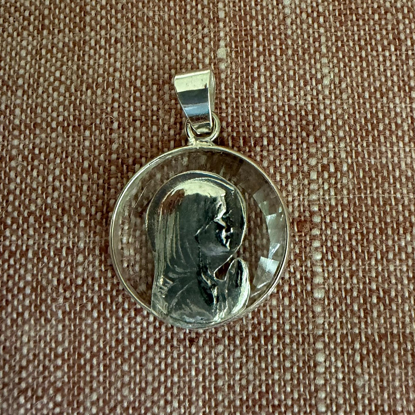 Silver and Crystal Child Mary Medal