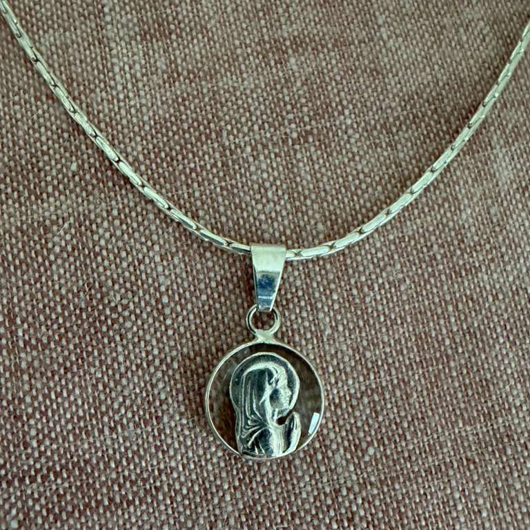 Silver and Crystal Child Mary Medal