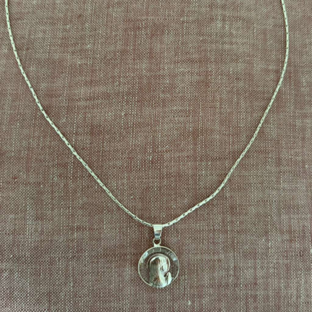 Silver and Crystal Child Mary Medal