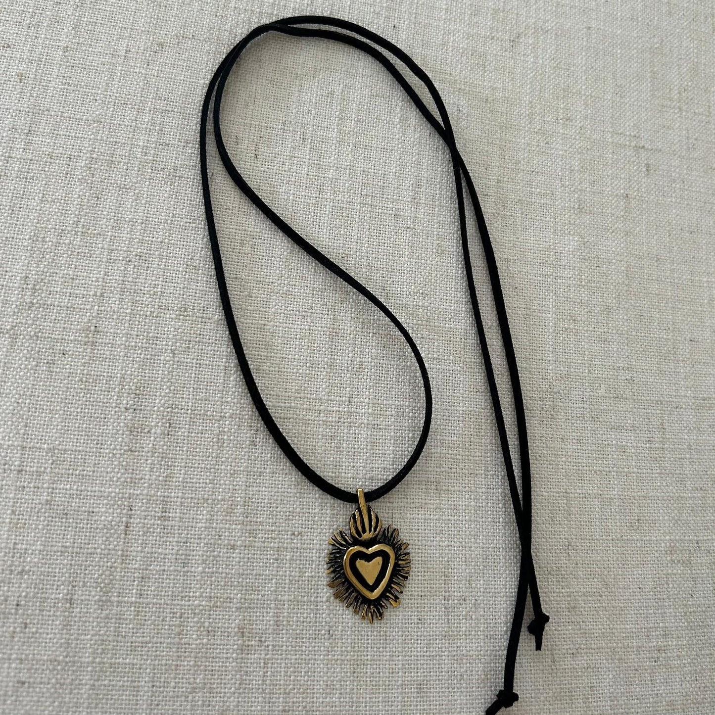 Bronze Sacred Heart Pendant on Suede Cord