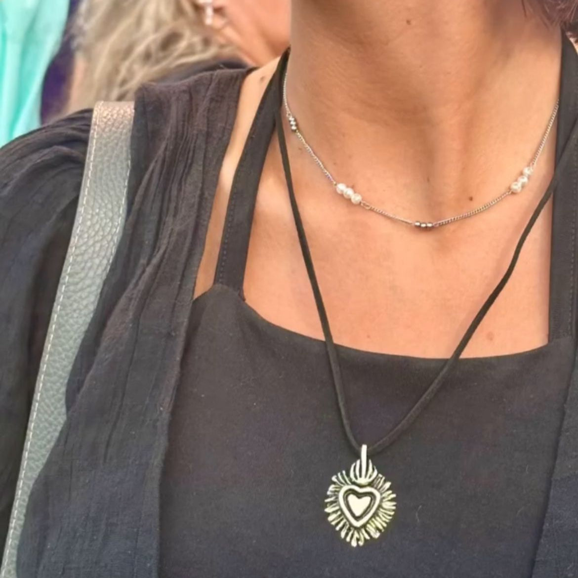 Bronze Sacred Heart Pendant on Suede Cord