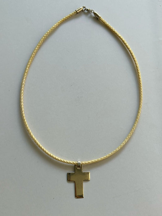 Cross with leather cord necklace