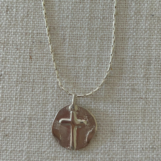 Cross Pendant with Bent Tips and Silver Chain