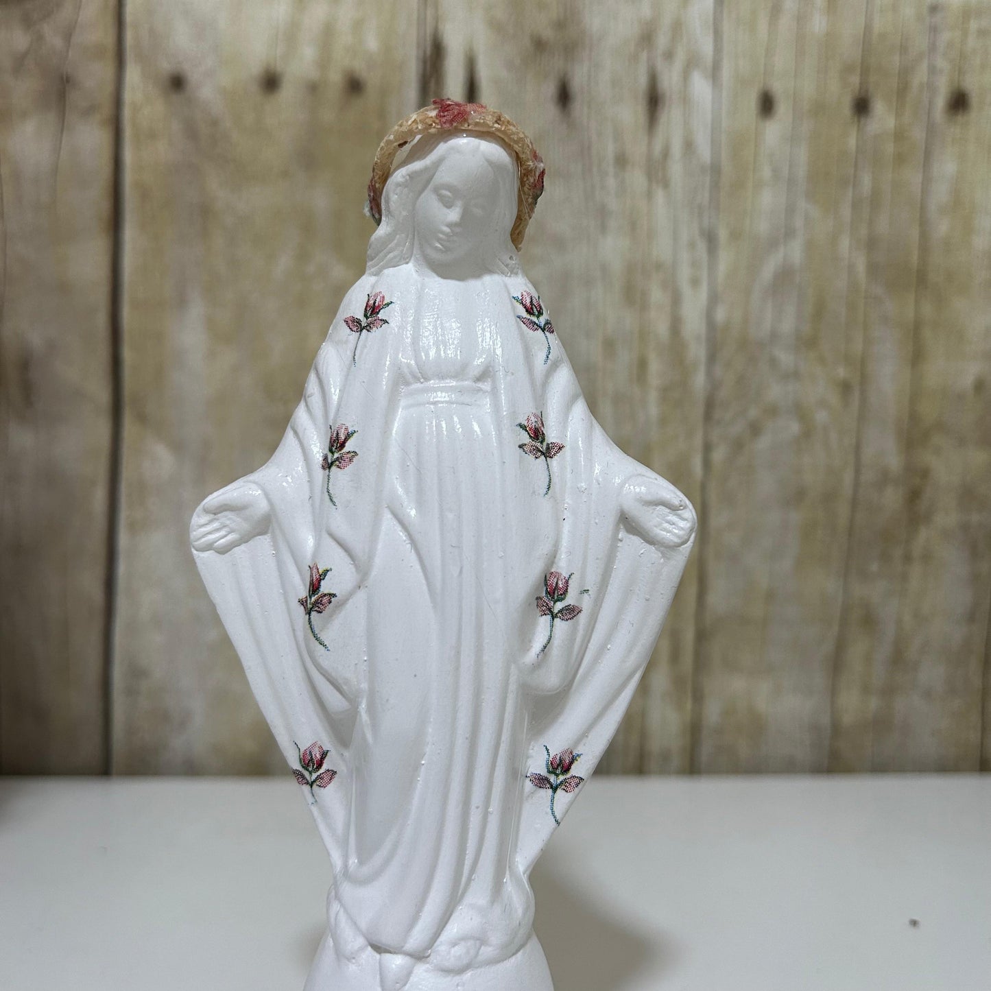Miraculous Medal Virgin with flowers - medium size
