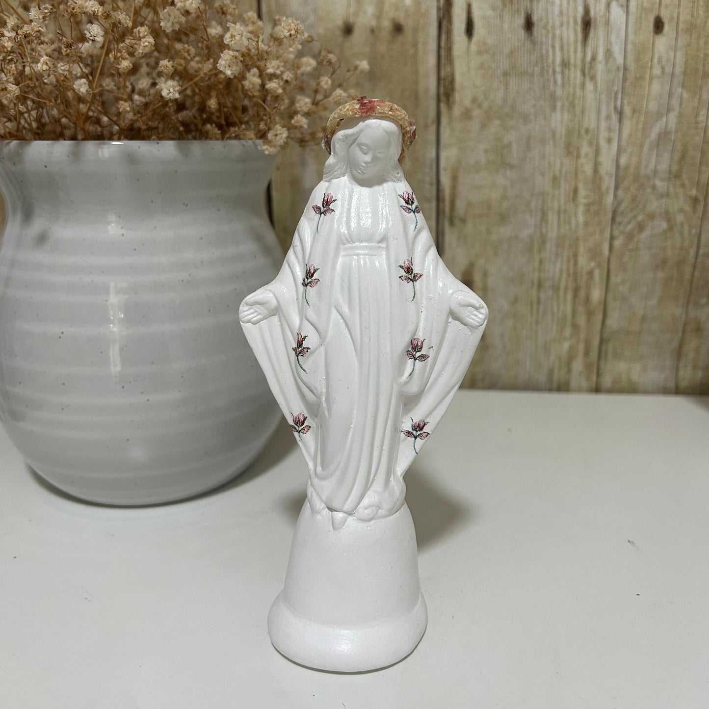 Miraculous Medal Virgin with flowers - medium size