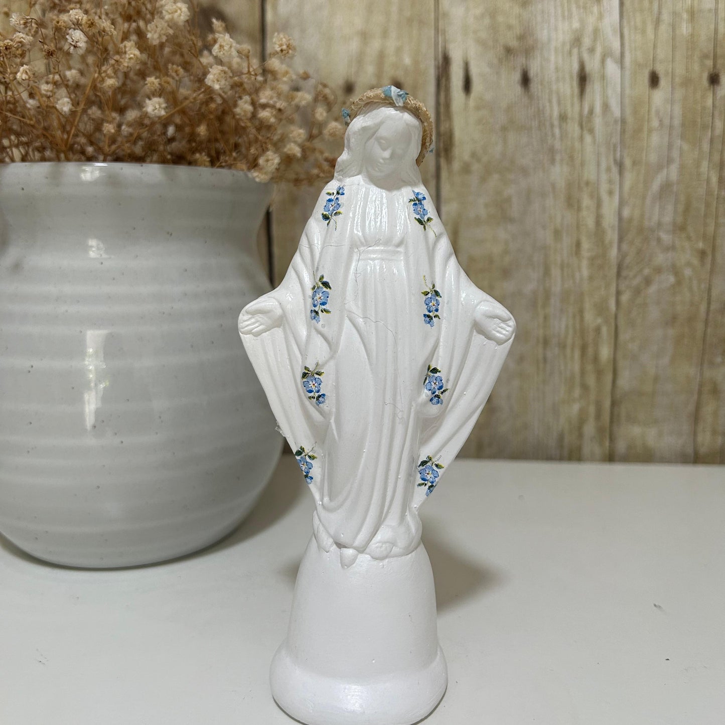 Miraculous Medal Virgin with flowers - medium size