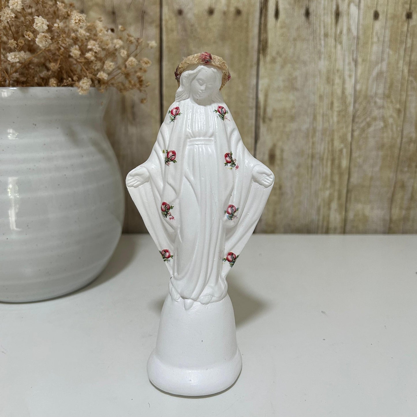 Miraculous Medal Virgin with flowers - medium size