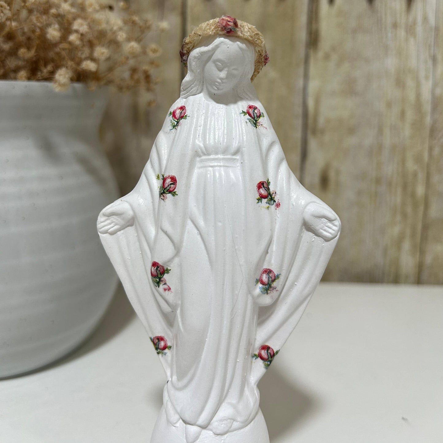Miraculous Medal Virgin with flowers - medium size