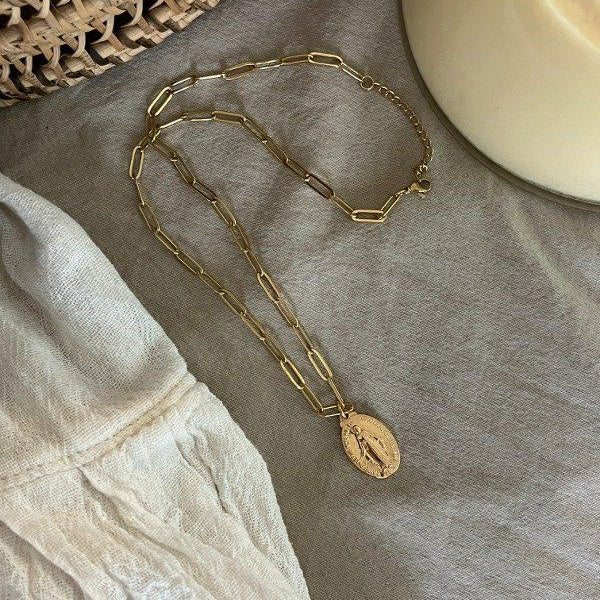 Miraculous medal with paperclip chain