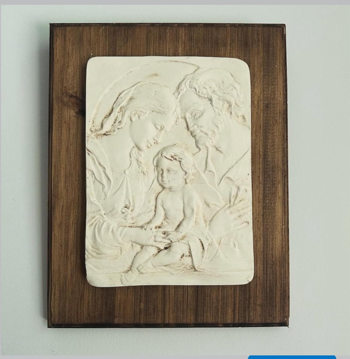 Holy Family plaque on wood