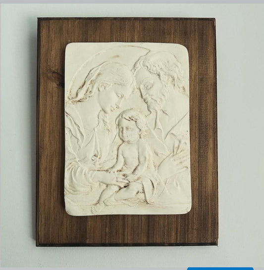 Holy Family plaque on wood