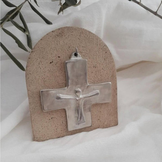 Cross with Christ + Stone Stand